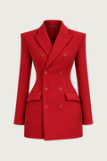Double Breasted Contour Blazer Dress - Scarlet