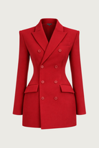 Double Breasted Contour Blazer Dress - Scarlet