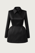 Structured Satin Mini Dress - Black