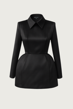 Structured Satin Mini Dress - Black