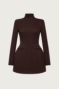 High Neck Contour Dress - Espresso Brown