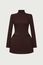 High Neck Contour Dress - Espresso Brown