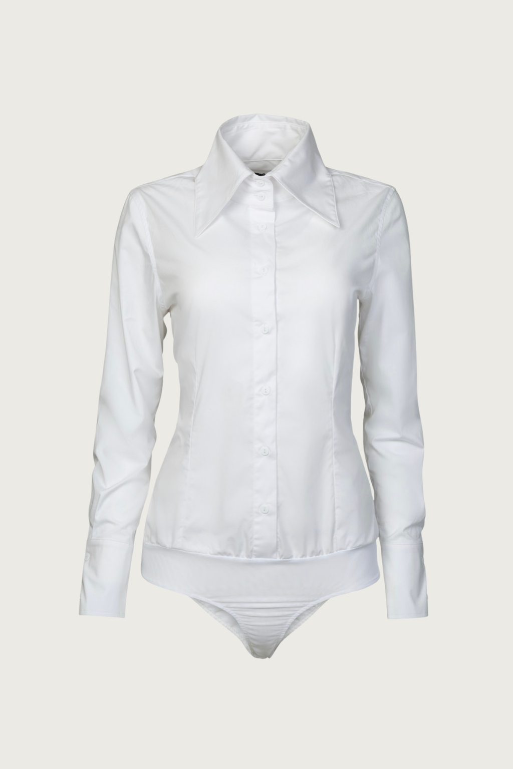 High Collar Poplin Bodysuit - White