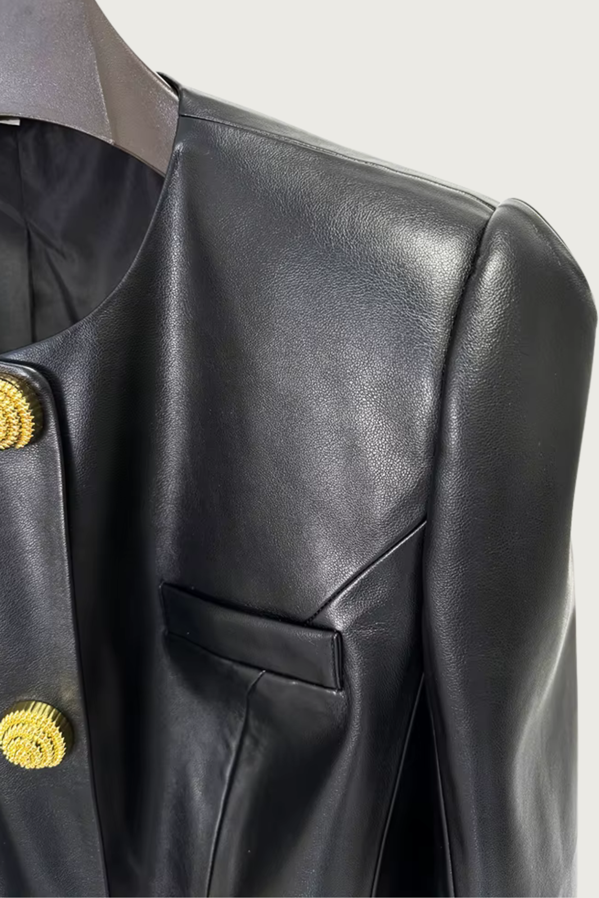 Peplum Gold Button Leather Jacket