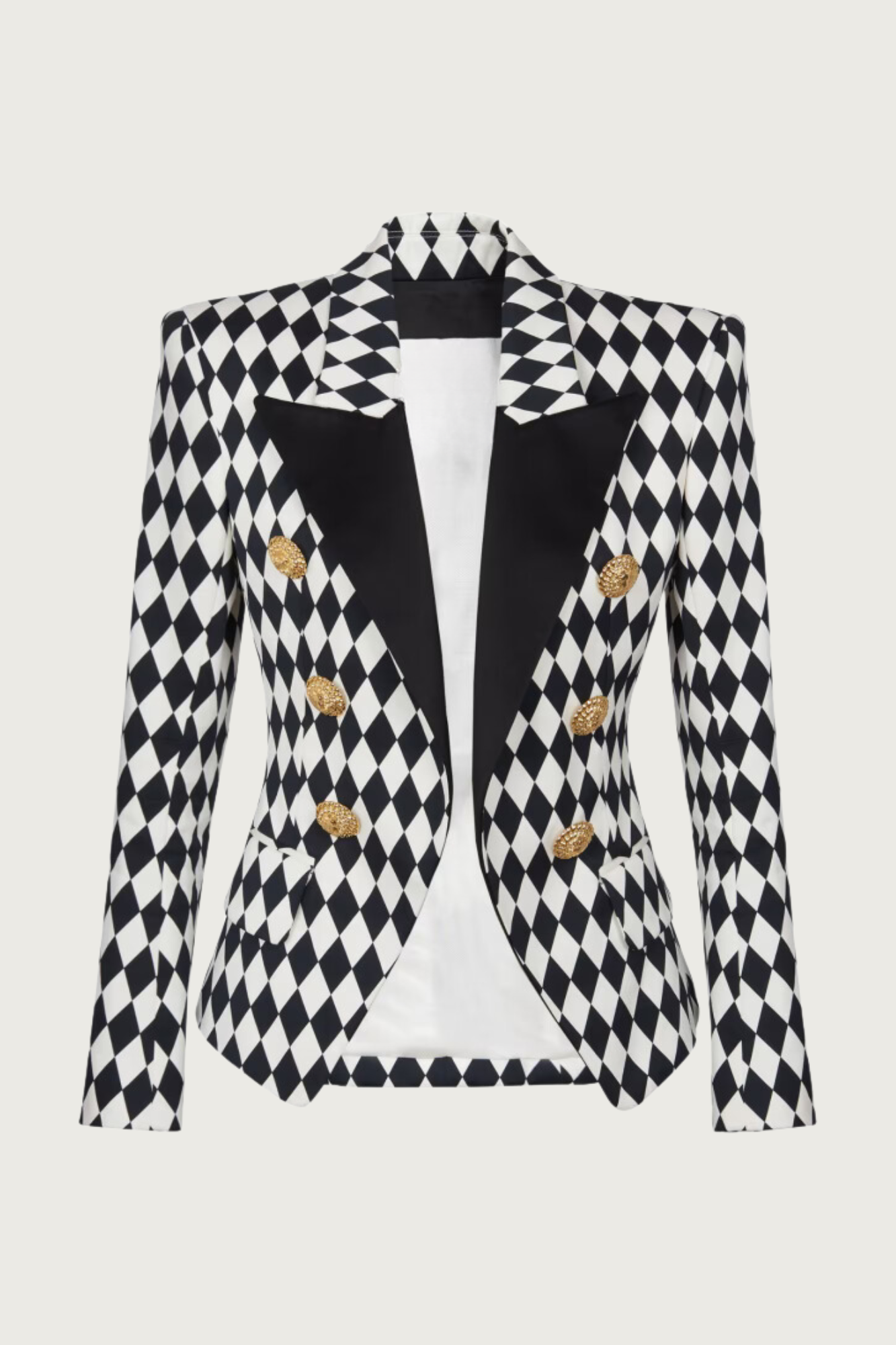 Gold Button Argyle Black Lapel Blazer