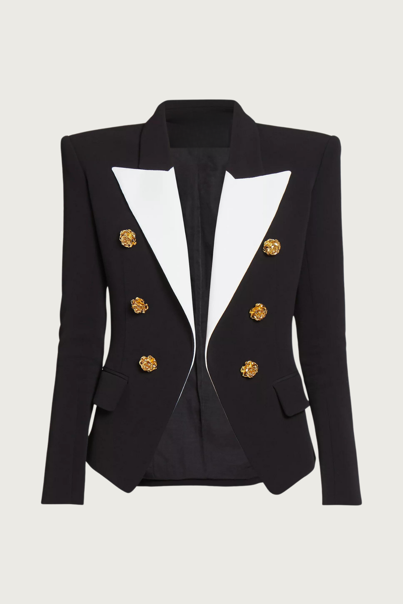 Gold Button White Lapel Blazer