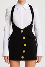 Gold Button Halter Mini Skirt