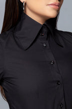 High Collar Poplin Bodysuit - Black