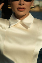 Structured Satin Mini Dress - Ivory