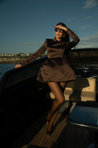 Structured Satin Mini Dress - Espresso Brown
