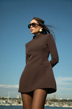 High Neck Contour Dress - Espresso Brown