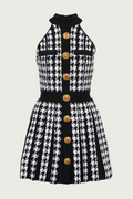 Houndstooth Fit + Flare Mini Dress