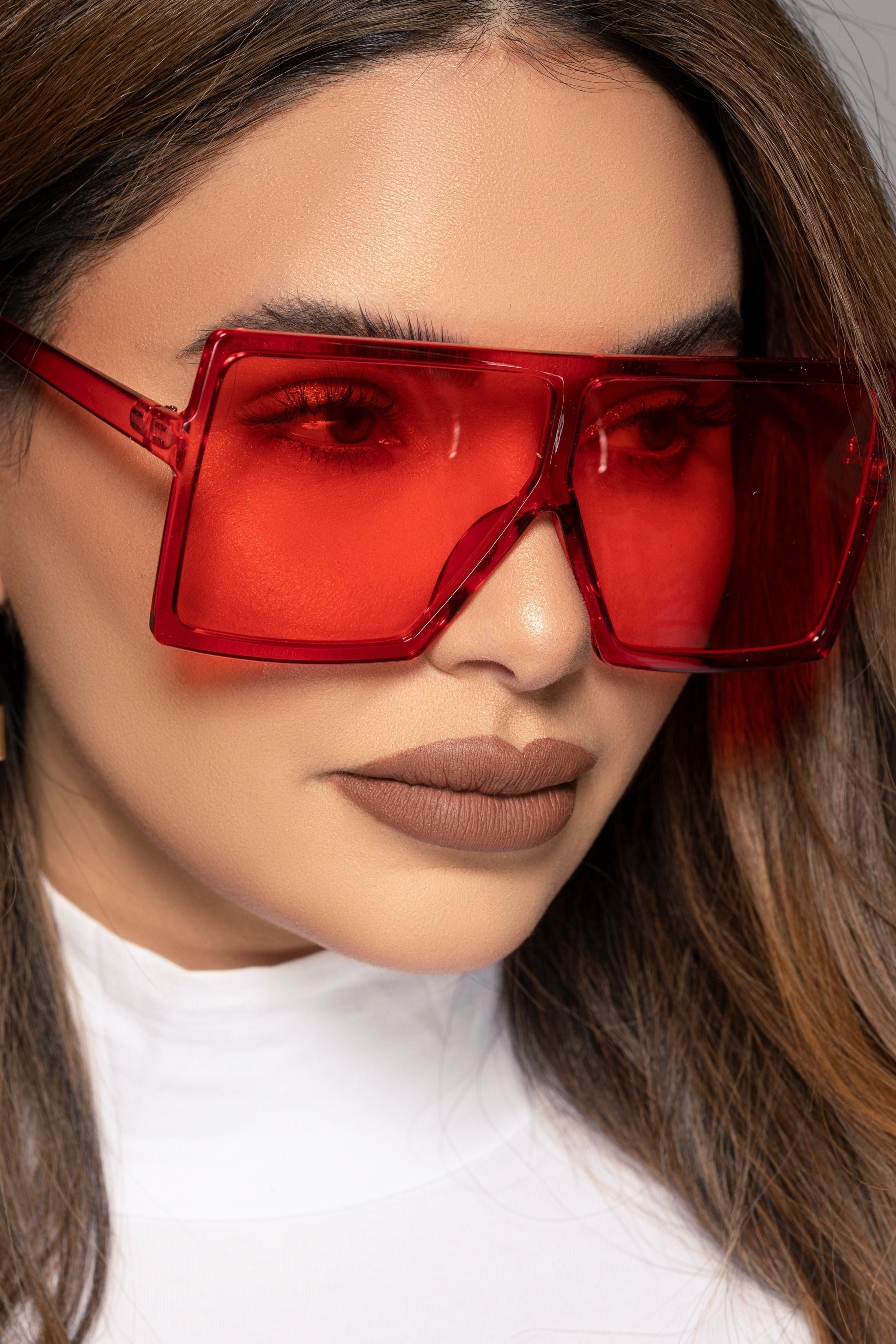 Oversized Flat Square Sunglasses - Red