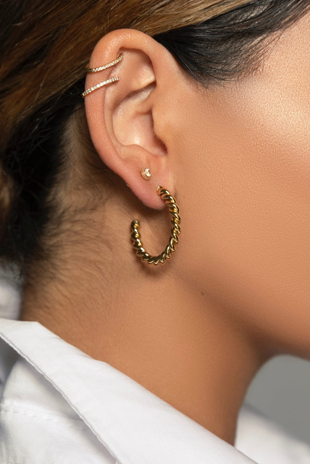18k Gold Plated French Twist Hoop Earrings