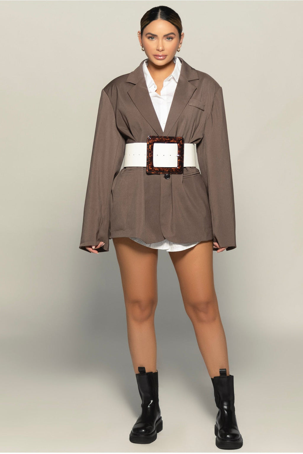 Oversized Masculine Blazer - Brown