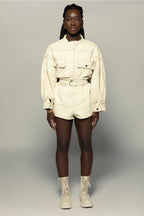Beige Denim Shirt + Shorts Set