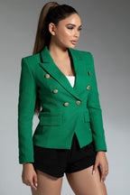 Gold Button Blazer - Green