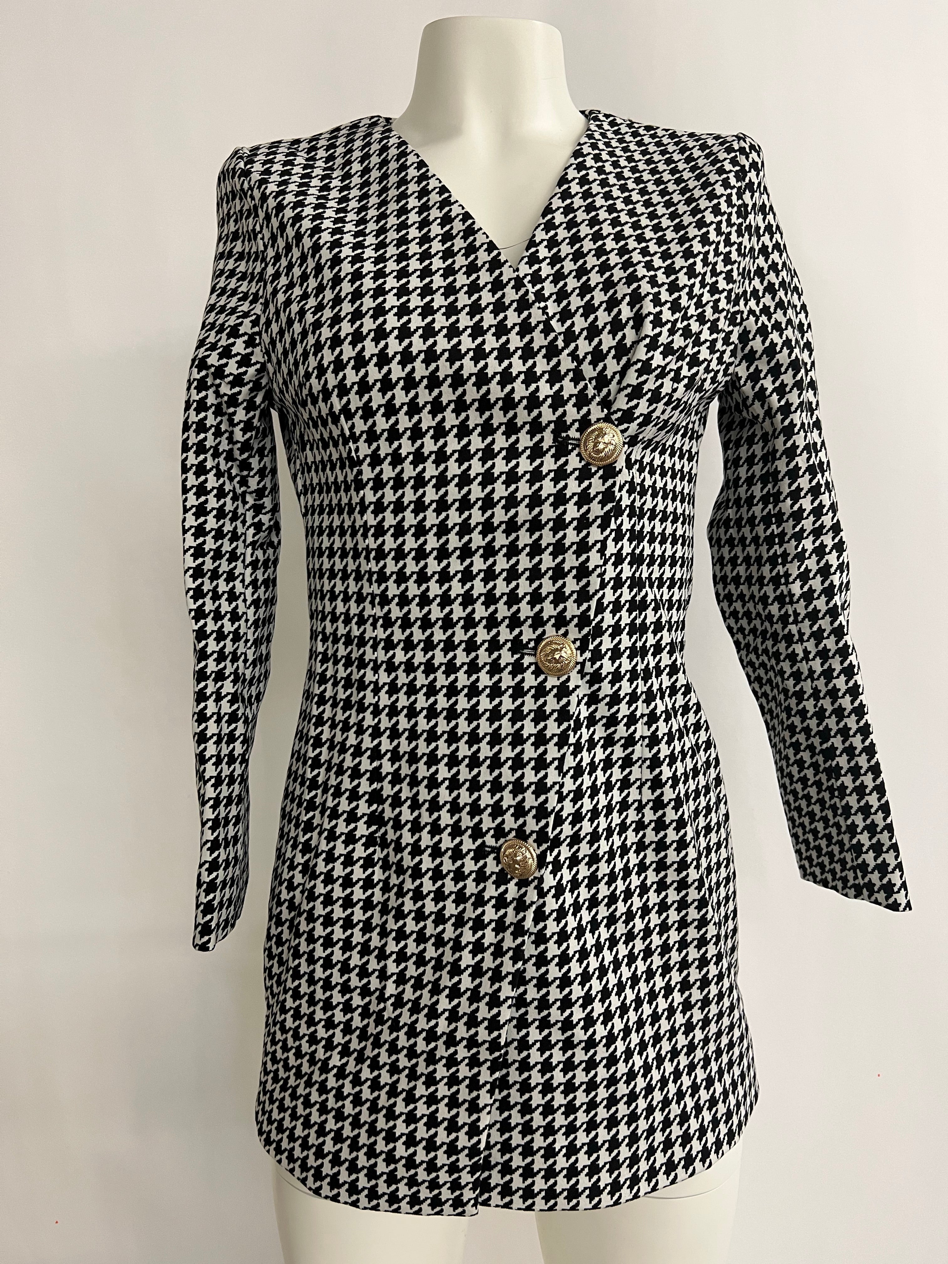 Houndstooth Mini Dress - Size Medium